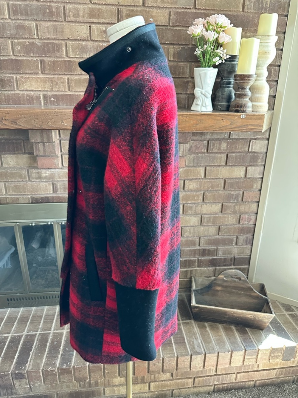 Madewell Flame Red Plaid City Grid Wool Cocoon Coat 0 Oversized - Picture 4 of 8